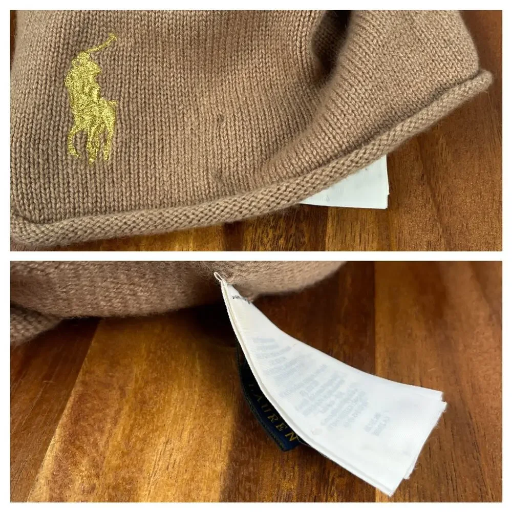Polo Ralph Lauren Rolled Hem Wool Cashmere Beanie Hat Womens Knit Headwear